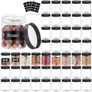 oushinan 48pcs 8oz plastic jars with screw on lids, pen and labels refillable empty round slime cosmetics containers for storing dry food, makeup, slime, honey jam, cream, butter, lotion