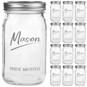 galssmagic mason jars 32 oz,12 pack quart wide mouth mason jar with airtight lids,glass canning jars for fermenting, pickling,meal prep,overnight oats & centerpieces