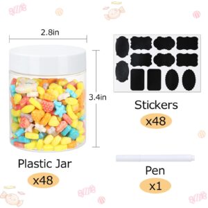 Jars with Lids, 48pcs 8 oz Plastic Containers with Lids Pen Labels Leak Proof BPA Free Airtight Refillable Clear Small Containers Storage Jars for Storing Dry Food Makeup Slime Honey Jam (8oz White