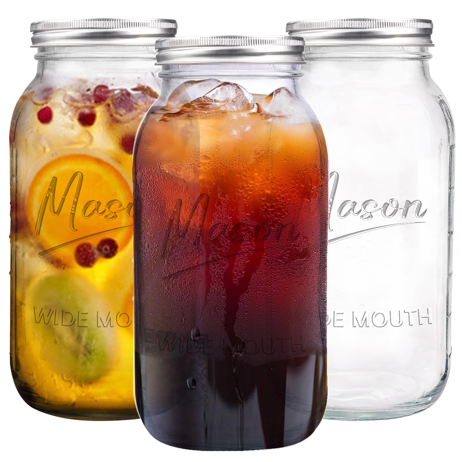 Galssmagic 64 oz Mason Jar Wide Mouth,3 Pack Large Half Gallon Mason Jars with Airtight Lid,Big Glass Jars for Canning,Pickling,Fermenting,Storing