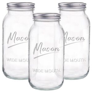 Galssmagic 64 oz Mason Jar Wide Mouth,3 Pack Large Half Gallon Mason Jars with Airtight Lid,Big Glass Jars for Canning,Pickling,Fermenting,Storing