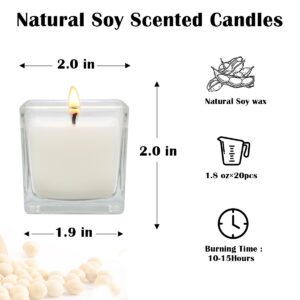 Kingyo 20 Pack White Unscented Votive Candles in Clear Square Glass Jar - 10 Hour Burn Time - Perfect for Wedding Receptions, Christmas, Party Favors & More