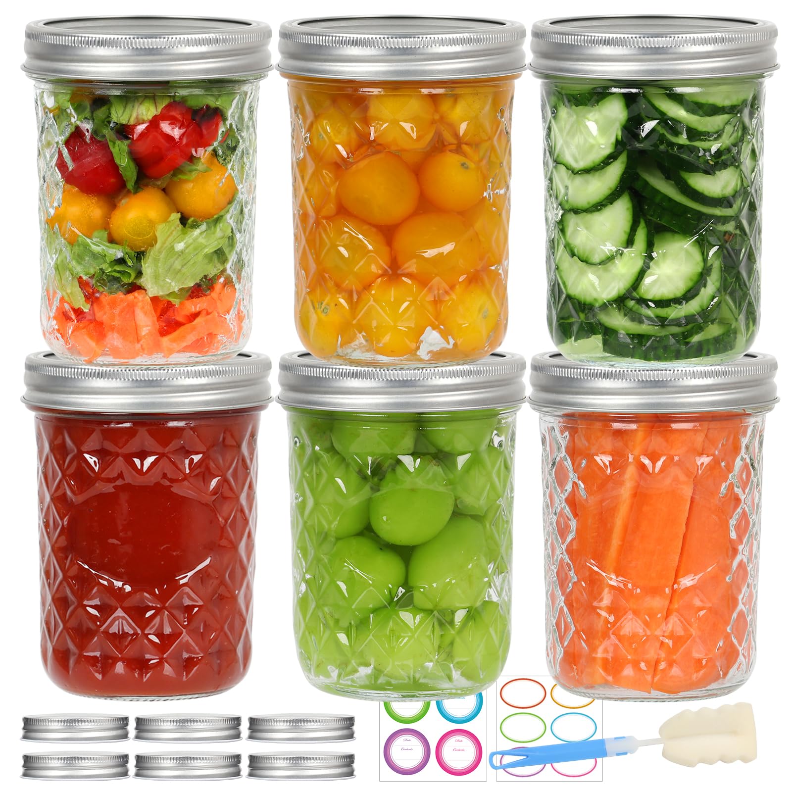 BIGIVACA Wide Mouth Mason Jars 16 oz,6 Pack Glass Canning Jars with Airtight Lids.480ml Mason Glass Jars with Lids for Overnight Oats,Jam,Yogurt,Jelly