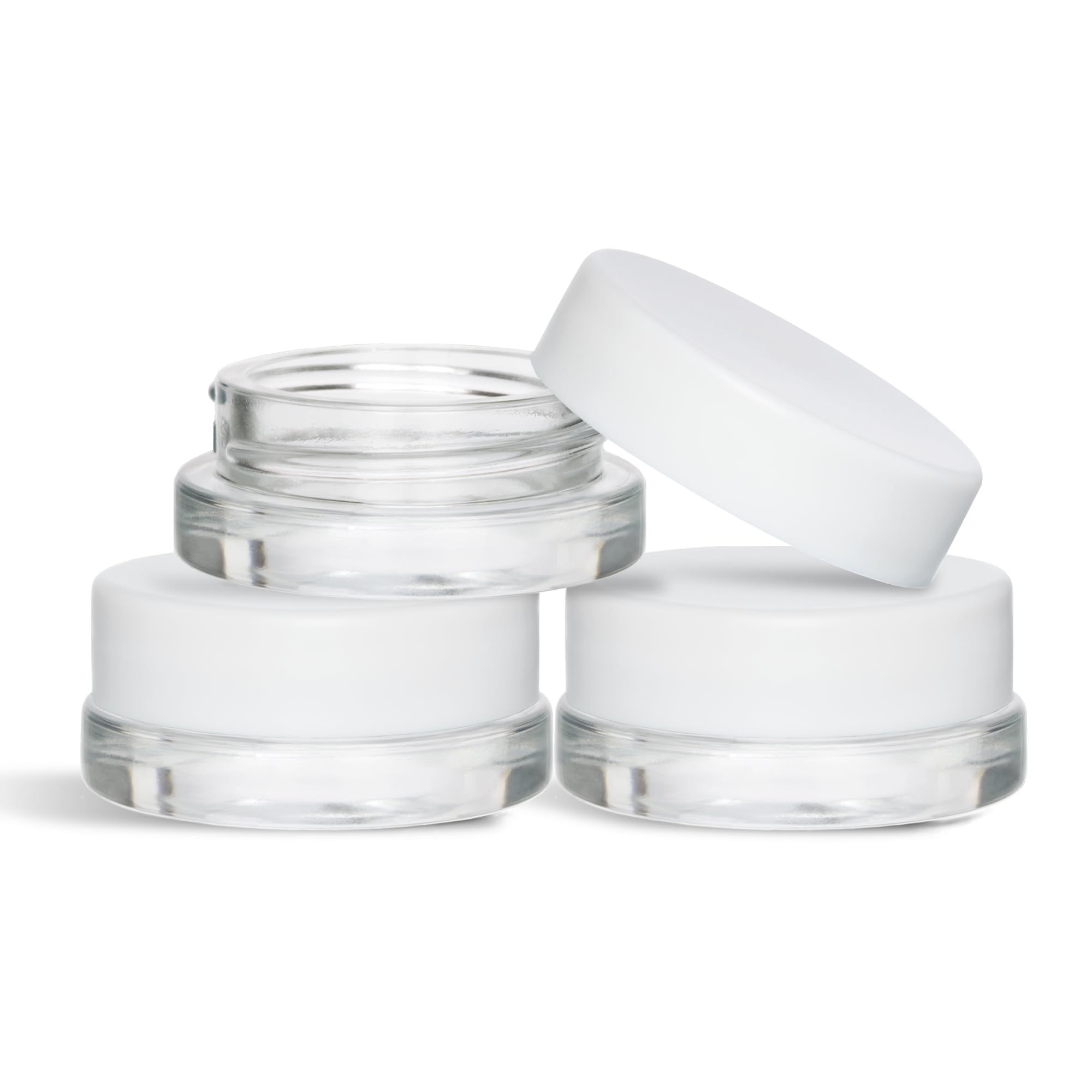 (90 Pack) 7ml Low Profile Thick Glass Jars with White Lids - Airtight Containers for Oil, Lip Balm, Wax, Cosmetics