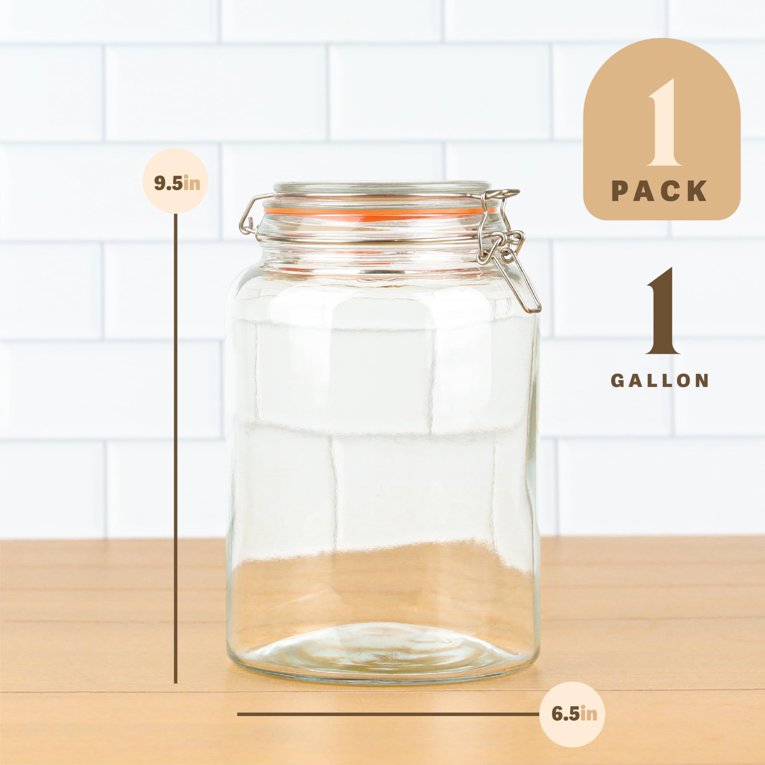 kitchentoolz Large 1 Gallon Glass Mason Jar Extra Wide-Mouth with Hinged Lids, Airtight Leakproof Glass Canning Jars, Container for Preserving, Overnight Oats - Pack of 1