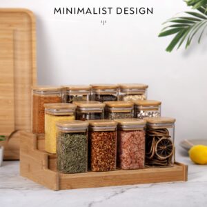 Laramaid 9oz 12Packs Glass Jars Set with Minimalist Spice Labels, Square Spice Jars with Bamboo Lids and White Vinyl Customized Sticker Labels, Food Storage Container Canisters