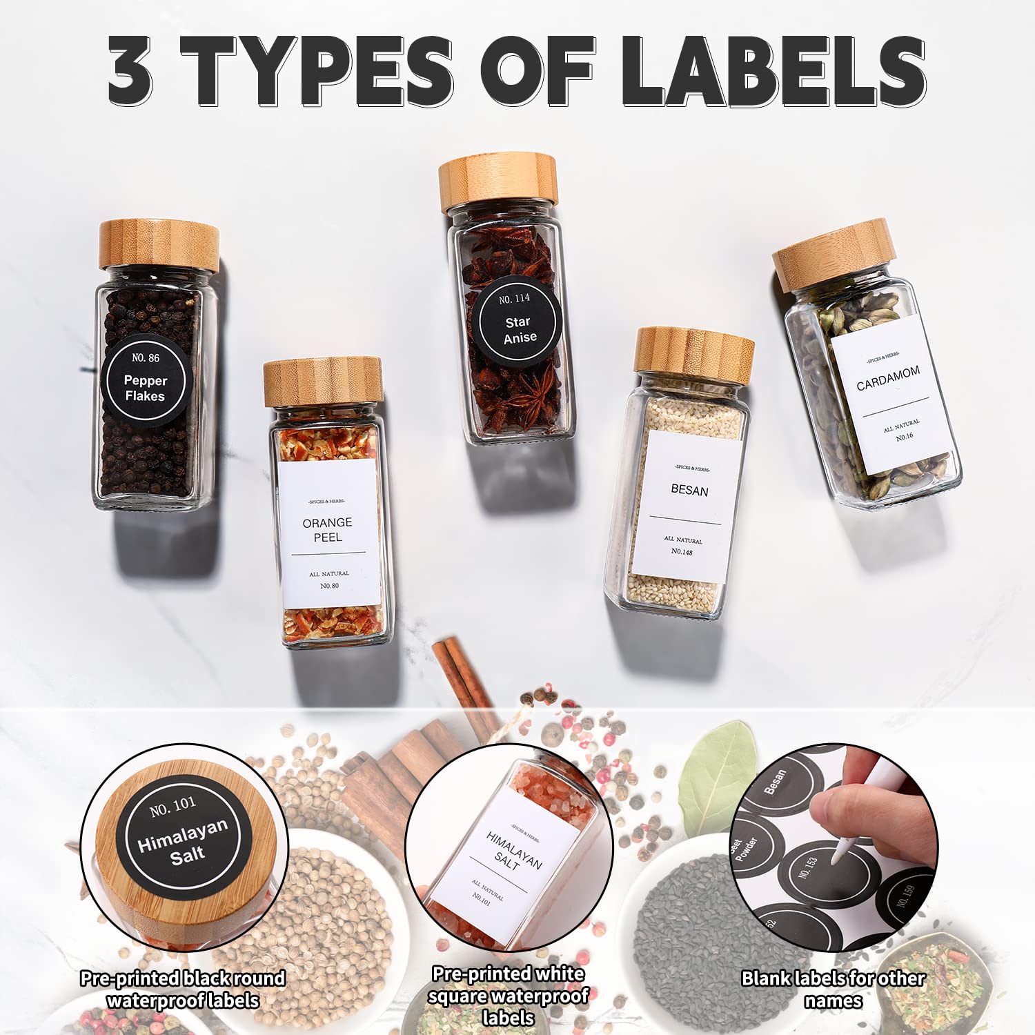 DWTS DANWEITESI 24 Pcs Spice Jars with Label-4oz Glass Spice Jars with Bamboo Lids,Spice Bottles Empty Glass With Labels, Kitchen Empty Spice Jars with Shaker Lids