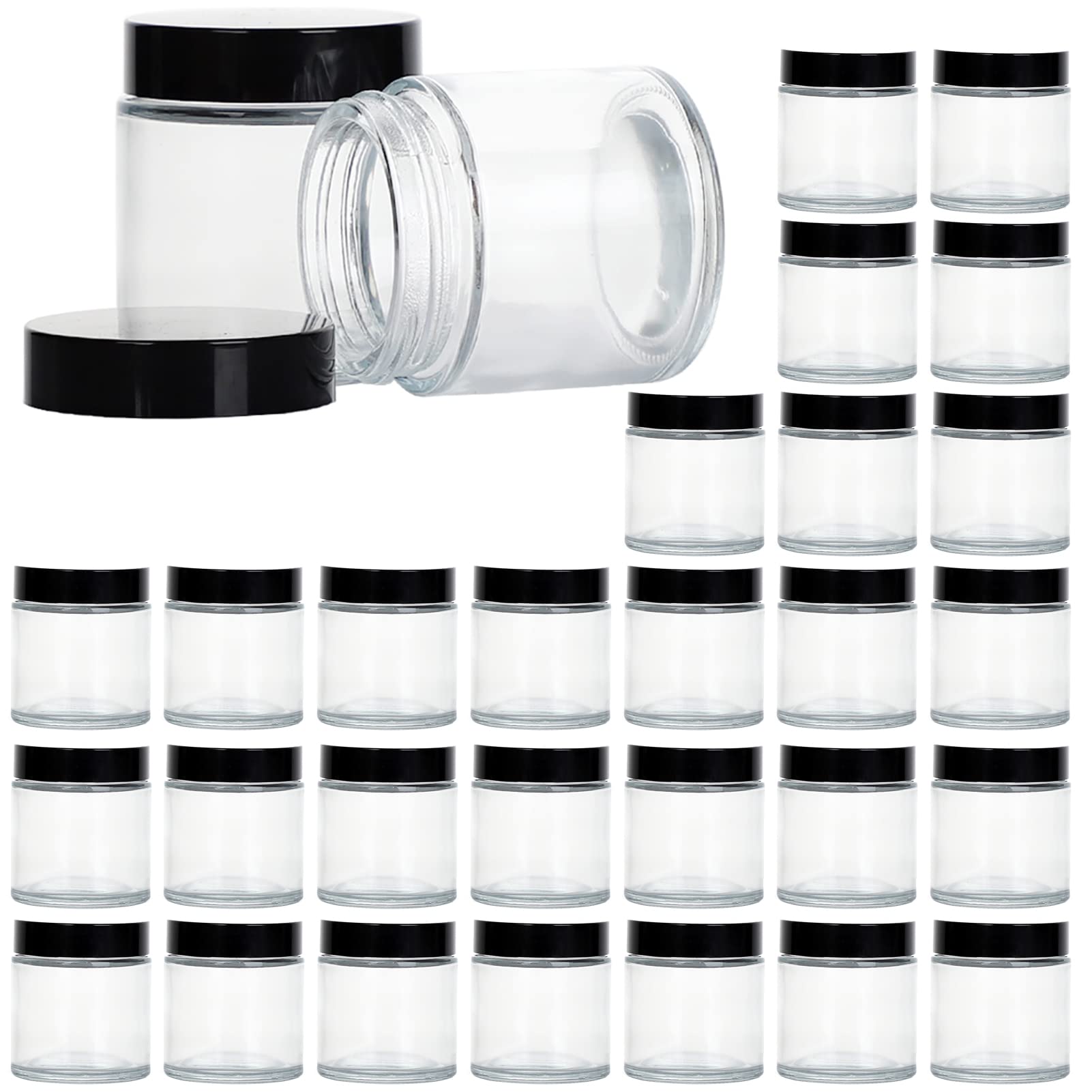 4oz Glass Jars with Lids, Hoa Kinh 30 Pack Clear Empty Cosmetic Containers Round Airtight Glass Jar with Black Lids for Storing Lotions, Powders, and Ointments