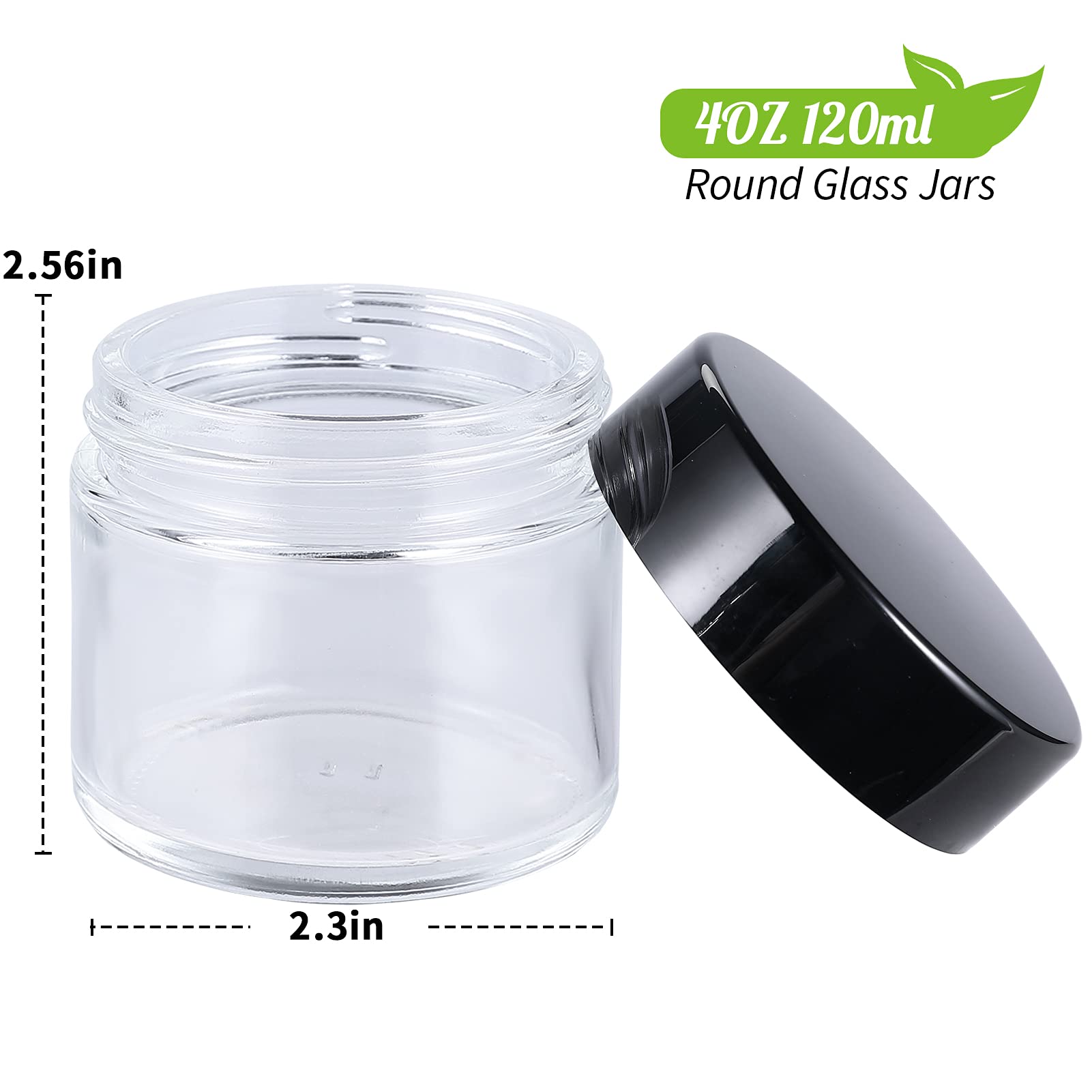 4oz Glass Jars with Lids, Hoa Kinh 30 Pack Clear Empty Cosmetic Containers Round Airtight Glass Jar with Black Lids for Storing Lotions, Powders, and Ointments