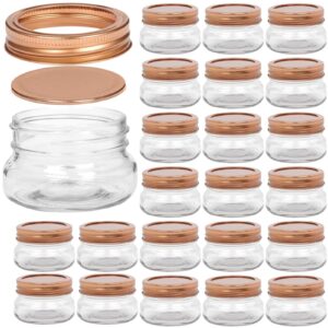 willdan set of 24-4oz mason jars with regular lids rose gold edition - ideal for body scrubs, lotions, jam, honey, wedding favors, shower favors, baby foods, 30 whiteboard labels included