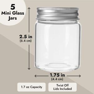 5 Pack Mini Glass Jars with Lids, 1.7 oz Small Mason Jars for DIY Crafts, Spices, Jams, Jellies