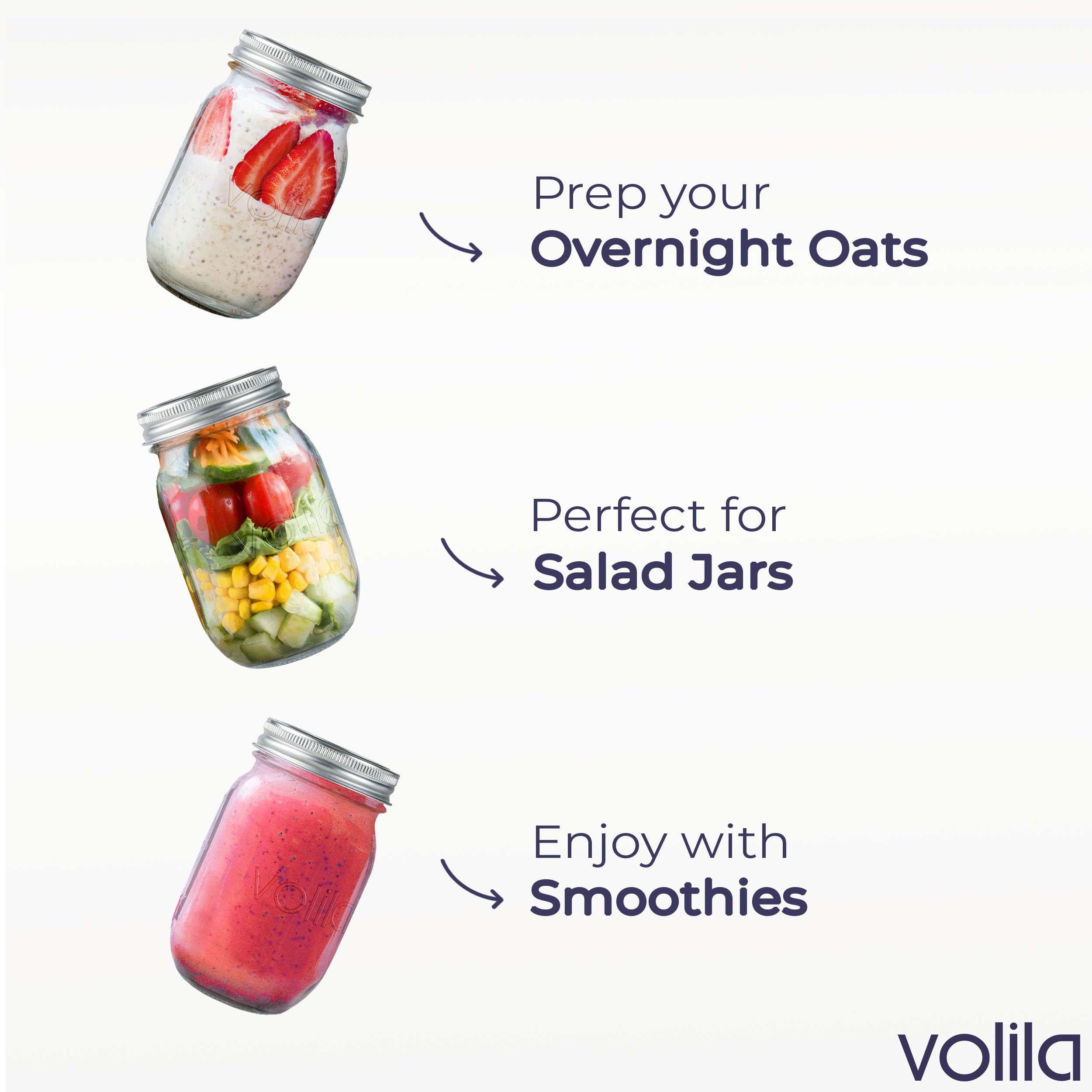 volila Mason Jar with Lid - 6 Pack 16 oz Mason Jars with 1-part Lid - Regular Mouth Mason Jars with Lids for Overnight Oats, Salad, Canning, Meal Prep, Pickling Jars, Food Storage and DIY Craft