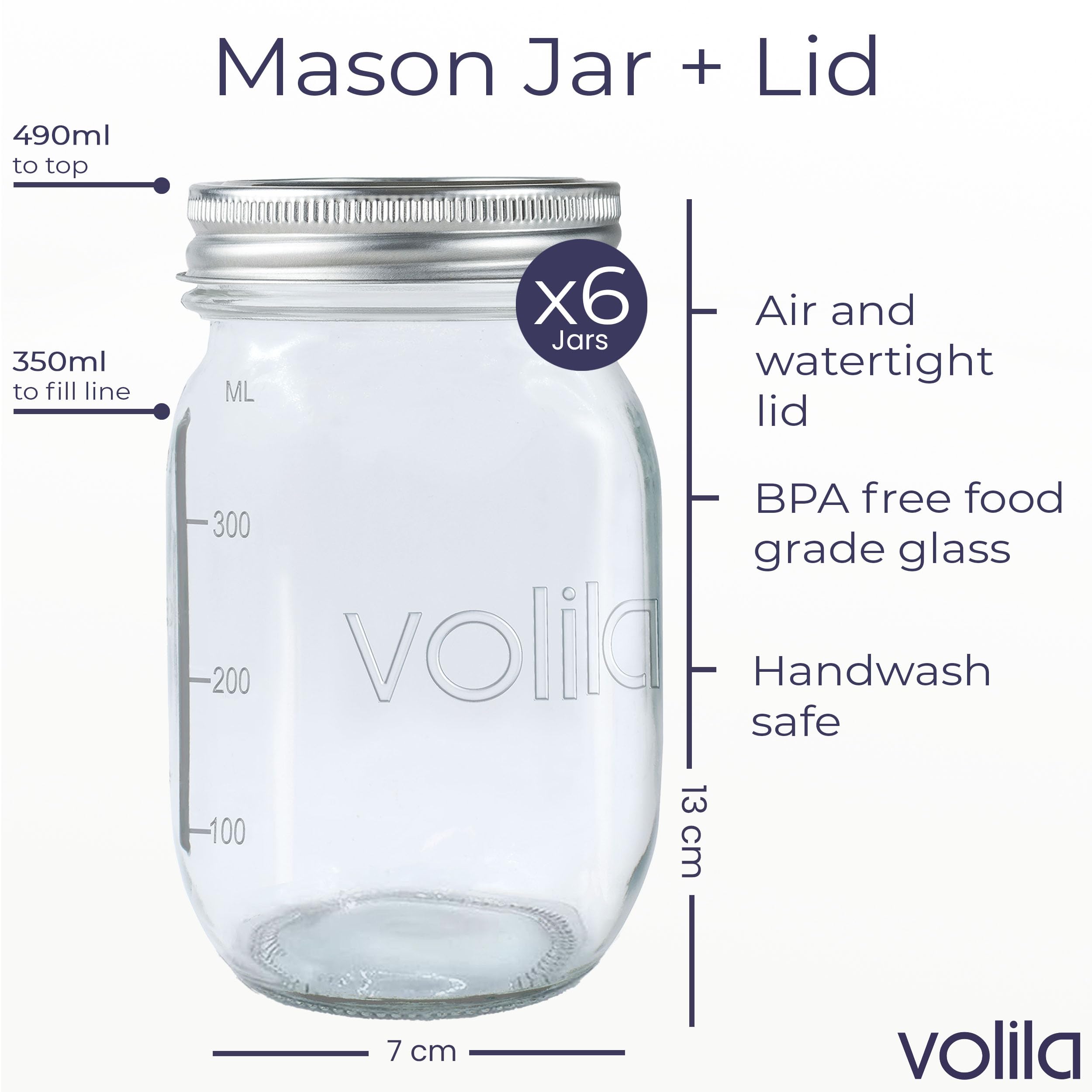 volila Mason Jar with Lid - 6 Pack 16 oz Mason Jars with 1-part Lid - Regular Mouth Mason Jars with Lids for Overnight Oats, Salad, Canning, Meal Prep, Pickling Jars, Food Storage and DIY Craft