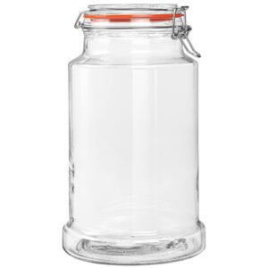 qianfenie 1.2 gallon airtight glass jars with hinged lids, wide mouth glass storage jars for flour, pasta, cookies, large capacity, sturdy and heavy duty, 1 pack