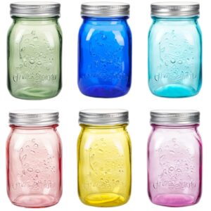 amzcku 16 oz colored mason jars with lids，regular mouth canning jar, 6 pack multifunction glass container, for storage, canning, pickling, preserving, fermenting, diy crafts & decor