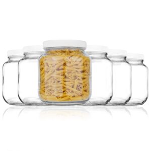 6 pack of half gallon mason jars - wide mouth with airtight lid - safe container for fermenting, pickling, and storing - by kitchentoolz