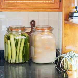 [UPGRADE] 2 Pack Square Super Wide Mouth Airtight Glass Storage Jars with Lids, 1.1 Gallon Glass Jars with 2 Measurement Marks, Canning Jars with Leak-proof Lid for Kitchen(Extra Label and Gasket)