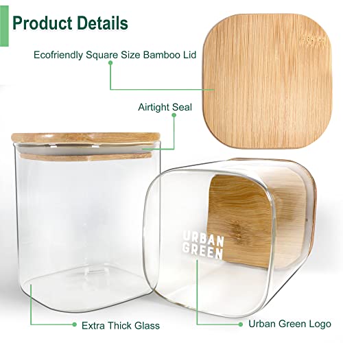 Glass Jars with Bamboo Lids, Square Glass Jar with airtight lids of 6 pack of 28oz, Square glass storage jars with airtight lids, Glass Food Storage Containers with airtight lids, Glass Panty Jars