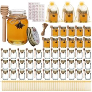 woaiwo-q mini honey jars-2 oz, 48 pcs glass honey jars with wooden dipper,glass honey jars with lids-bulk thank you gifts,baby shower, wedding favors,honey jars party favor