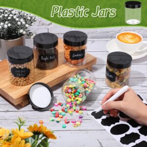 Dandat 100 Pcs 8 Oz Plastic Jars with Screw on Lids Labels and Pen Clear Cosmetics Container Jars Refillable Empty Round Jars Wide Mouth Storage Containers for Kitchen Household (Black Lid)