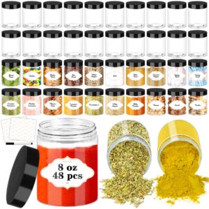 peacepeo 8oz plastic jars with lids, slime containers with lids 48pcs airtight round plastic storage jars wide-mouth containers for slime, kitchen and household food storage of dry goods