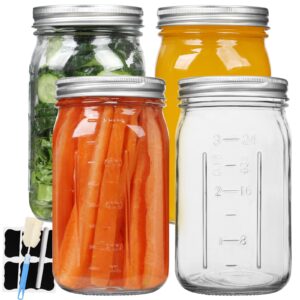 starside mason jars 32 oz with wide mouth airtight lids,4 pack 1 l mason jars,glass canning jars,clear glass jars with lids for pickles,jams,salad,food storage