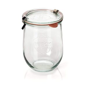 Weck Jars - 35.9 fl. oz Weck Tulip Jars 1 Liter - Sour Dough Starter Jars - Large Glass Jars for Sourdough - Suitable for Canning and Storage - (1 Jar, Glass Lid & Wooden Lid)