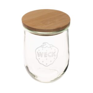 Weck Jars - 35.9 fl. oz Weck Tulip Jars 1 Liter - Sour Dough Starter Jars - Large Glass Jars for Sourdough - Suitable for Canning and Storage - (1 Jar, Glass Lid & Wooden Lid)