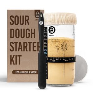 Sourdough Starter Kit, Includes 24 oz Sourdough Starter Jar with Metallic Lid, Silicone Spatula, Feeding Tracker, Extra Thermometer Strips & Breathable Covers – A Perfect Sourdough Bread Starter Kit