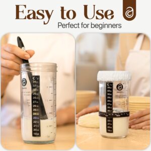 Sourdough Starter Kit, Includes 24 oz Sourdough Starter Jar with Metallic Lid, Silicone Spatula, Feeding Tracker, Extra Thermometer Strips & Breathable Covers – A Perfect Sourdough Bread Starter Kit