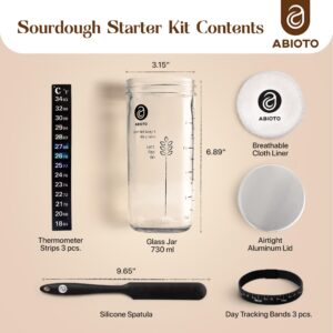 Sourdough Starter Kit, Includes 24 oz Sourdough Starter Jar with Metallic Lid, Silicone Spatula, Feeding Tracker, Extra Thermometer Strips & Breathable Covers – A Perfect Sourdough Bread Starter Kit