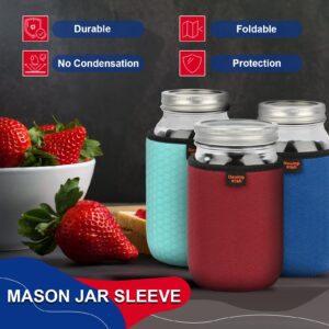 Desing Wish 32 oz Regular/Wide Mouth Mason Jar Neoprene Sleeve, 32oz Non-slip Cozy Insulated Glass Jars Protector Holder Sleeves 3.7 x 5.3 Inches - 4 Pack (Black/Red/Blue/Cyan)