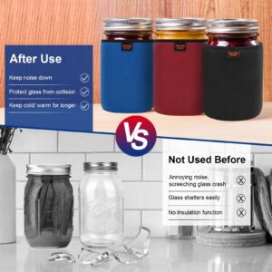 Desing Wish 32 oz Regular/Wide Mouth Mason Jar Neoprene Sleeve, 32oz Non-slip Cozy Insulated Glass Jars Protector Holder Sleeves 3.7 x 5.3 Inches - 4 Pack (Black/Red/Blue/Cyan)