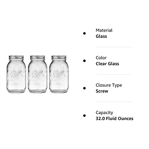 Ball Mason Jar-32 oz. Clear Glass Wide Mouth - Set of 3