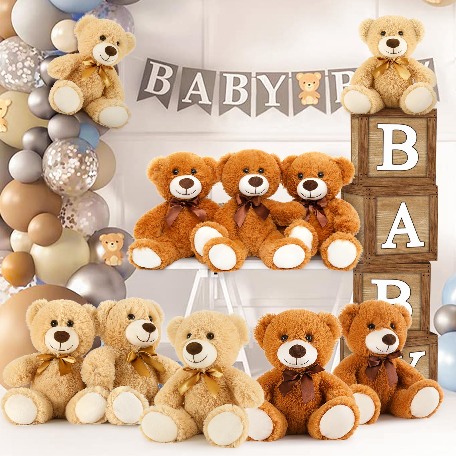 MorisMos 10 Packs Bulk Teddy Bears Stuffed Animal, Soft Teddy Bear Bulk, Small Bears Plush for Centerpiece Baby Shower, Kids