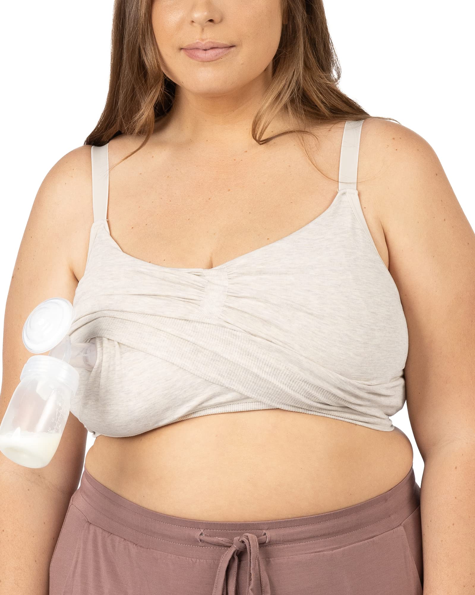 Kindred Bravely Sublime Wireless Busty Sleep Pumping Bra | Seamless Pumping & Nursing Bra for E, F, G, H Cups (Oatmeal Heather, X-Large-Busty)