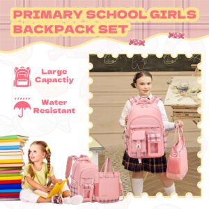 PIG PIG GIRL Girls Backpack, 2pcs Set School Backpack with Convertible Shoulder Tote Bag Water Resistant Book Bag for Primary Elementary School,Pink