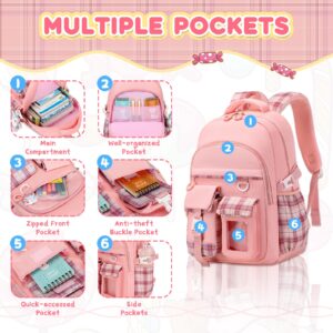 PIG PIG GIRL Girls Backpack, 2pcs Set School Backpack with Convertible Shoulder Tote Bag Water Resistant Book Bag for Primary Elementary School,Pink