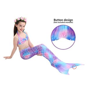 5Pcs Girls Swimsuit Mermaid Tails for Swimming Kids Bikini Costume Sets with Flower Headband (No Monofin) (DH48-P,7-8 Years)