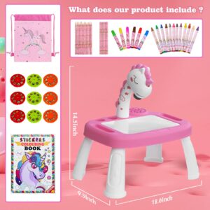 Unicorn Drawing Projector Table Set for Kids Girls Include Unicorn Art Supplies, Pink Doodle Sketcher Table Kit Toddler Tracing and Painting Projection