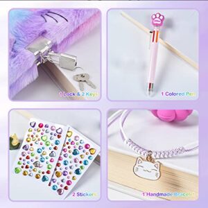 PJDRLLC Cat Diary with Lock, Gift for 6 7 8 Year Old Girl, Secret Diary Journal Notebook with Coin Purse, Bracelet, Multicolored Pen, Post-it Note, Stickers, Practical Gift for Birthday (A Happy Cat)