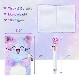 PJDRLLC Cat Diary with Lock, Gift for 6 7 8 Year Old Girl, Secret Diary Journal Notebook with Coin Purse, Bracelet, Multicolored Pen, Post-it Note, Stickers, Practical Gift for Birthday (A Happy Cat)