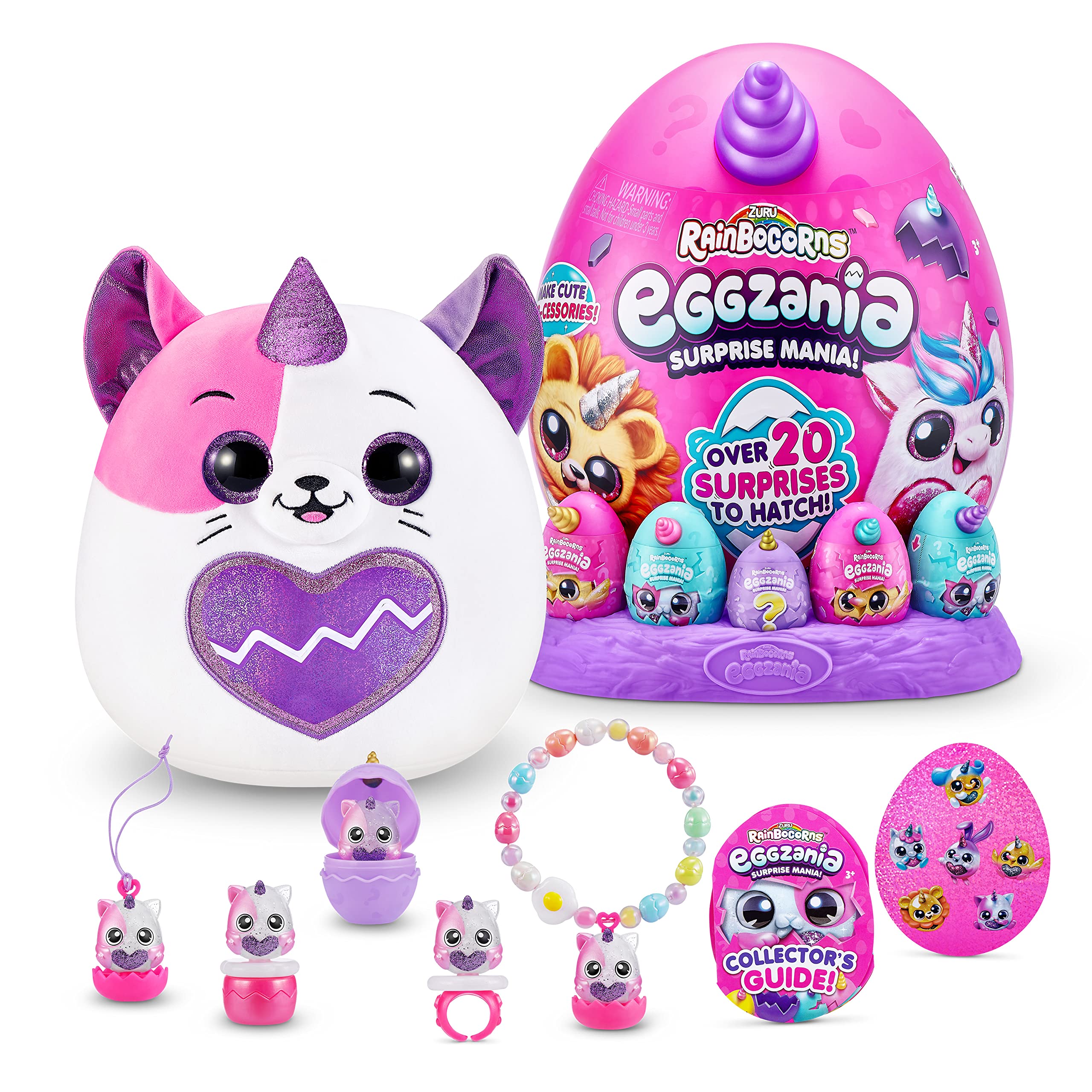 Rainbocorns Eggzania Surprise Mania Series 1 (Kitten) by ZURU, Collectible Plush Stuffed Animal, 5 Mini Eggs, Stickers, DIY Jewelry, Slime, Ages 3+ for Girls, Children