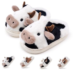 sharllen toddler cartoon cow cotton slippers,girls boys cute indoor outdoor plush animal cow shoes cozy soft warm fluffy slip-on home cow slipper for little kids