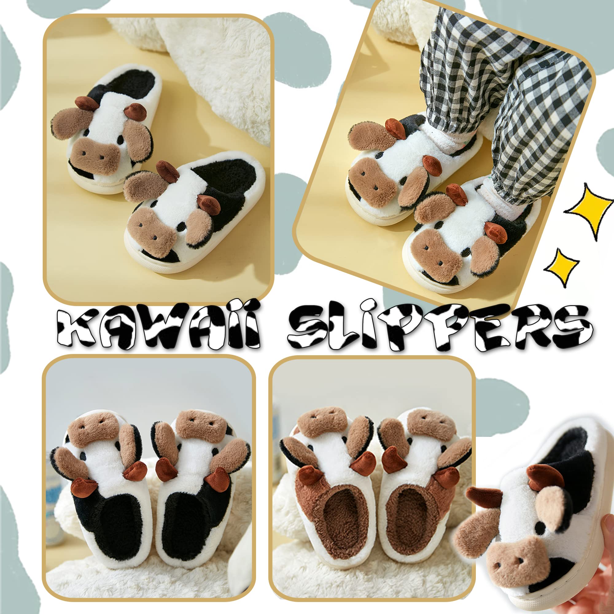 sharllen Toddler Cartoon Cow Cotton Slippers,Girls Boys Cute Indoor Outdoor Plush Animal Cow Shoes Cozy Soft Warm Fluffy Slip-on Home Cow Slipper for Little Kids