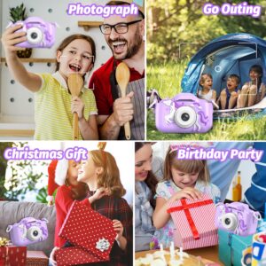 Mgaolo Children's Camera Toys for 3-12 Years Old Kids Boys Girls,HD Digital Video Camera with Protective Silicone Cover,Christmas Birthday Gifts with 32GB SD Card (Purple)