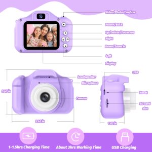 Mgaolo Children's Camera Toys for 3-12 Years Old Kids Boys Girls,HD Digital Video Camera with Protective Silicone Cover,Christmas Birthday Gifts with 32GB SD Card (Purple)