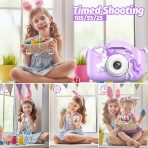 Mgaolo Children's Camera Toys for 3-12 Years Old Kids Boys Girls,HD Digital Video Camera with Protective Silicone Cover,Christmas Birthday Gifts with 32GB SD Card (Purple)