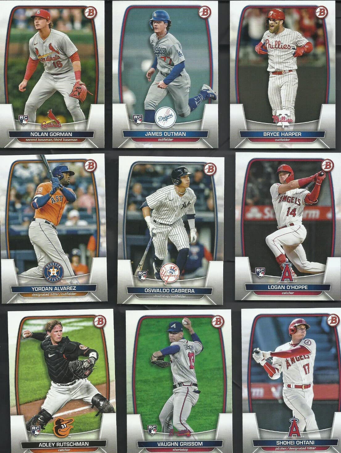 2023 Bowman Baseball Series Complete Mint 250 Card Set made by Topps with Stars, Prospects and Rookie Cards including James Outman, Adley Rutschman, Mike Trout and Aaron Judge Plus