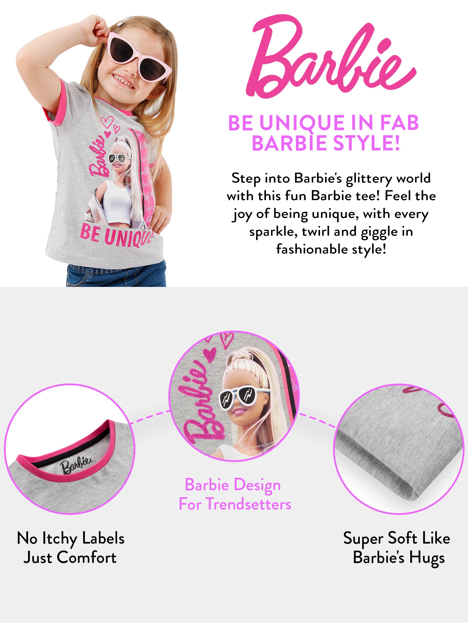 Barbie Shirts for Girls | Official Merch | Inspirational Girl Tshirt Grey 10